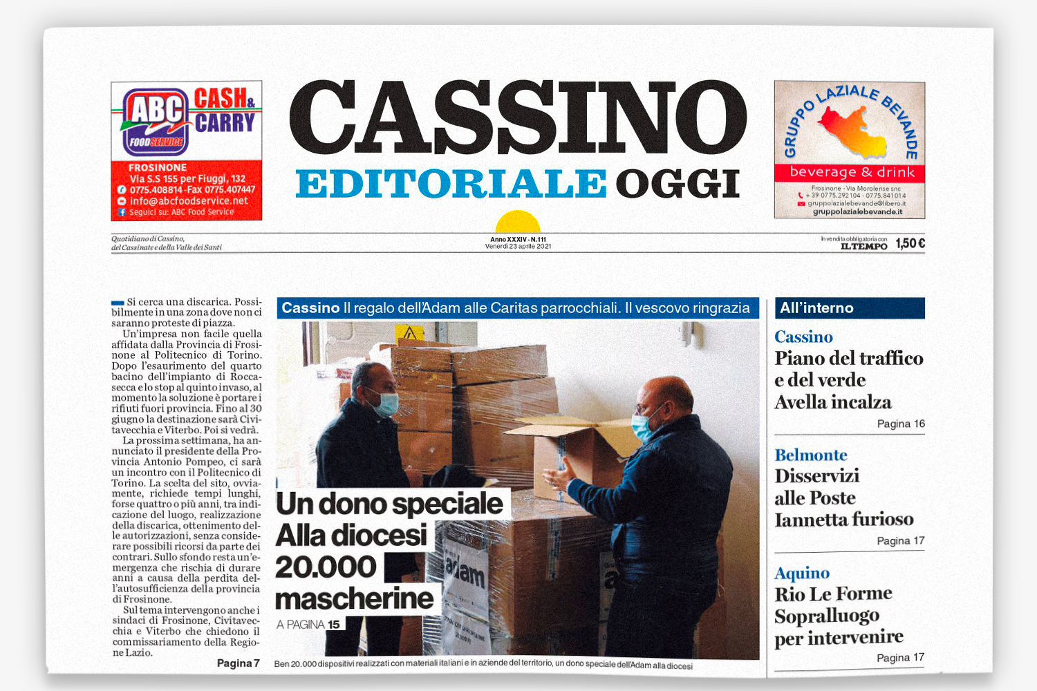 Dono speciale alla diocesi: in arrivo ben 20.000 mascherine